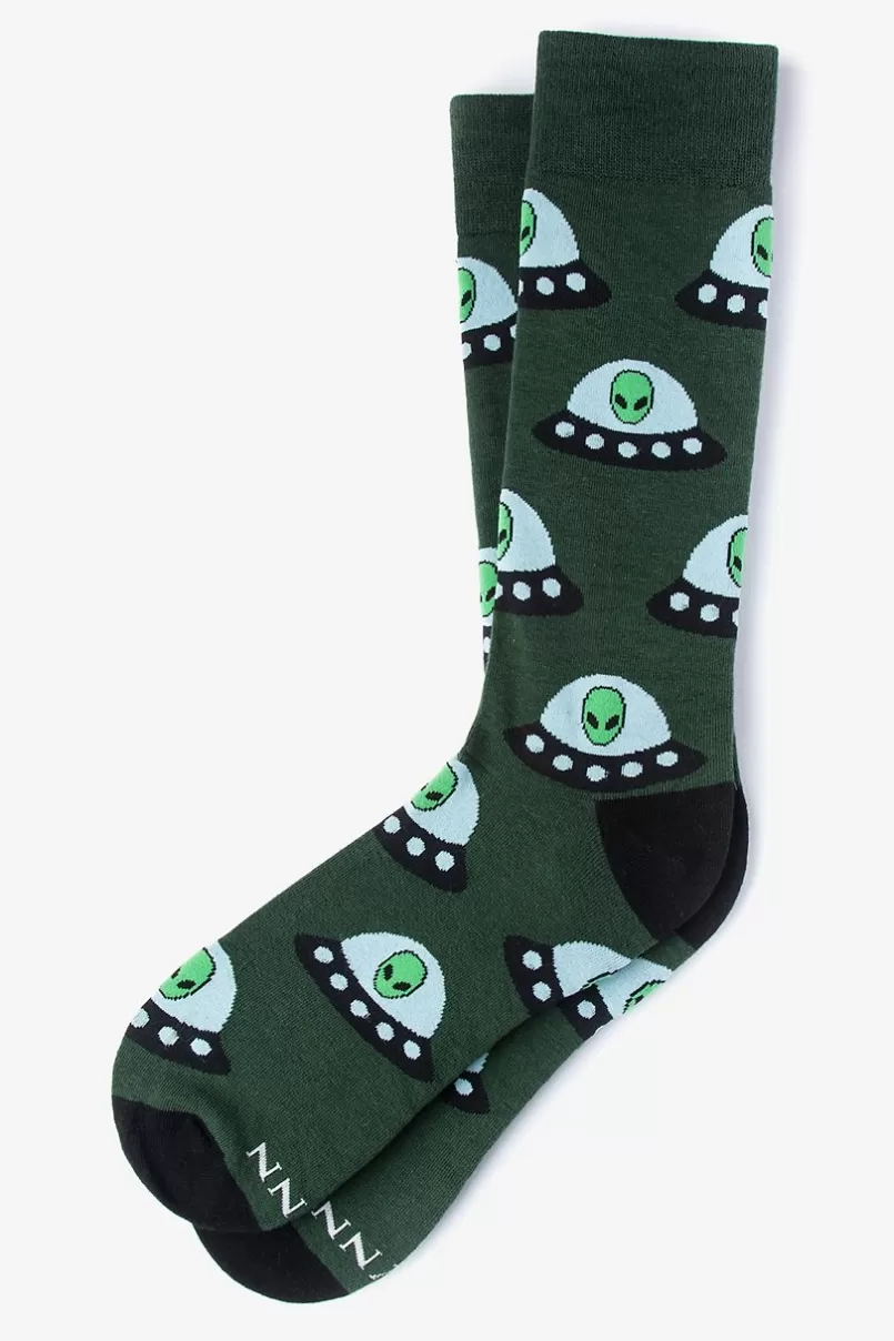 Ties Alien Invasion Dark Green Sock New