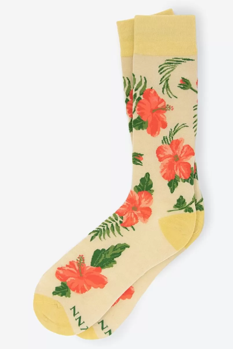 Ties Aloha Beaches Sock Cream New