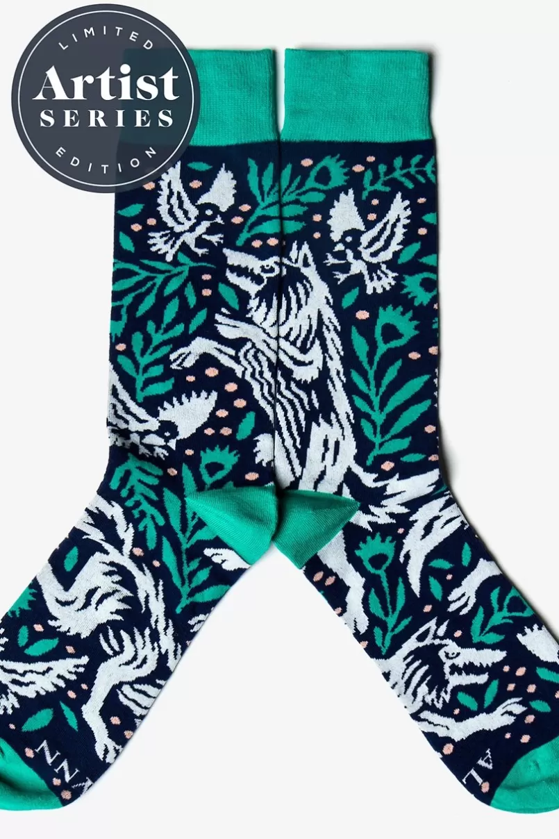 Ties Alynn® X Joshua Noom Prowling Wolf Navy Blue Sock Shop