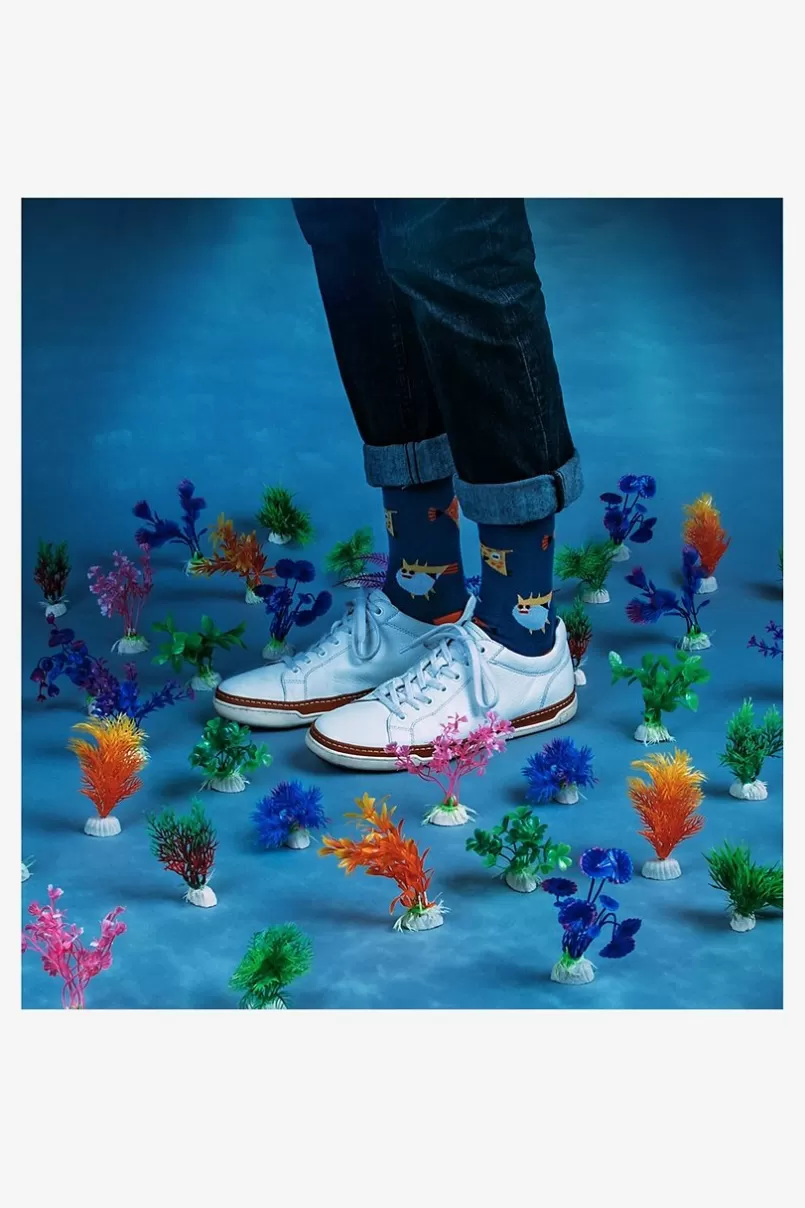 Ties Alynn® X Owen Davey Fish Navy Blue Sock Fashion