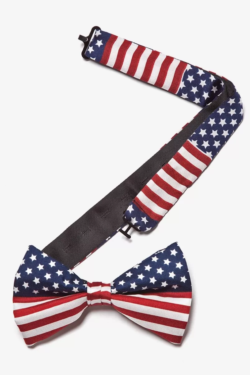 Ties American Flag Navy Blue Pre-Tied Bow Tie New