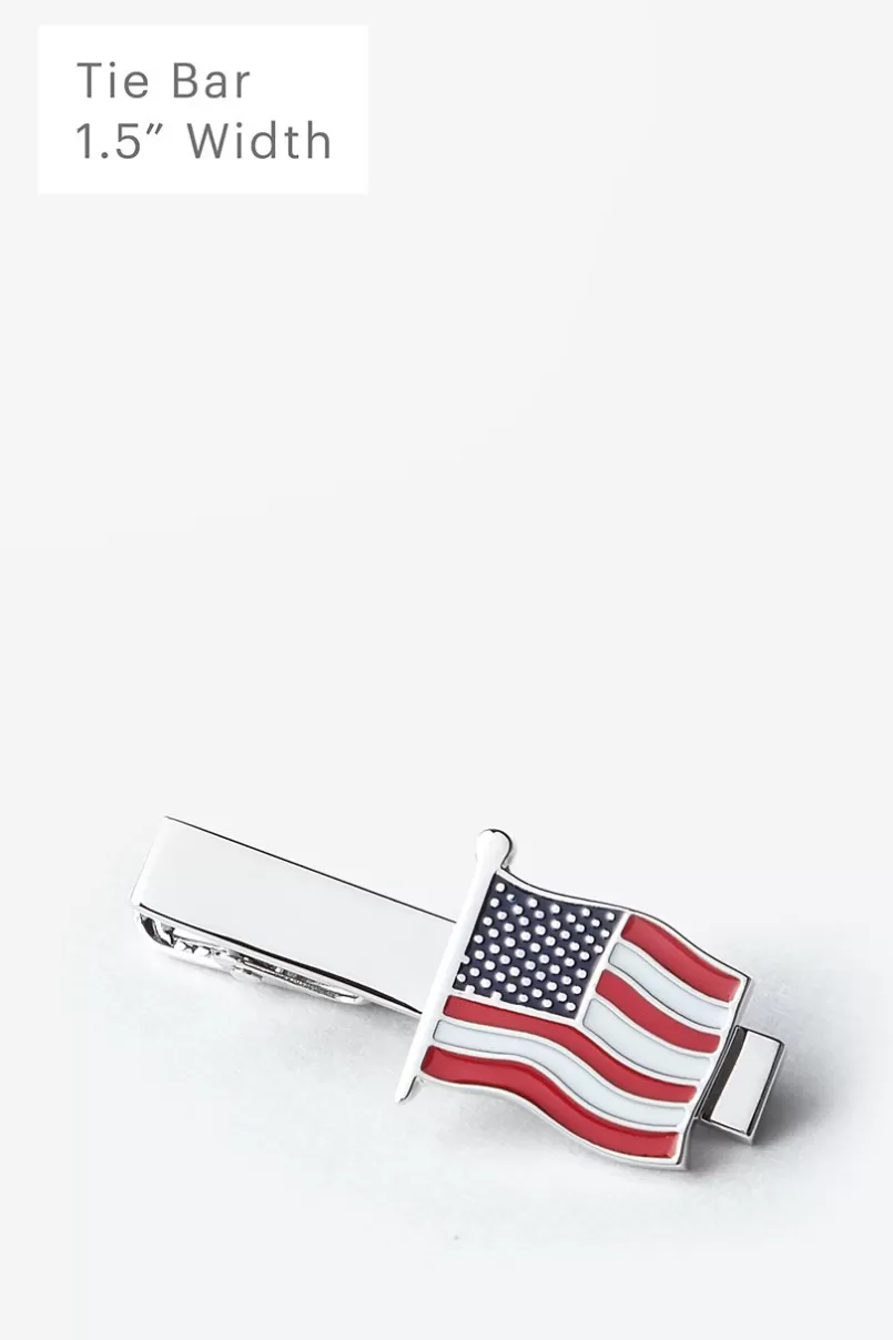 Ties American Flag Silver Tie Bar Flash Sale