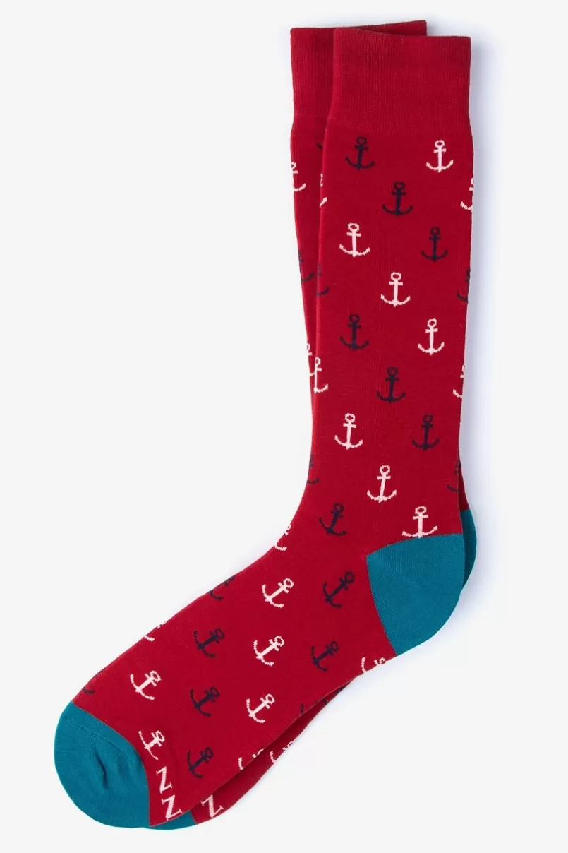 Ties Anchor Sock Red New