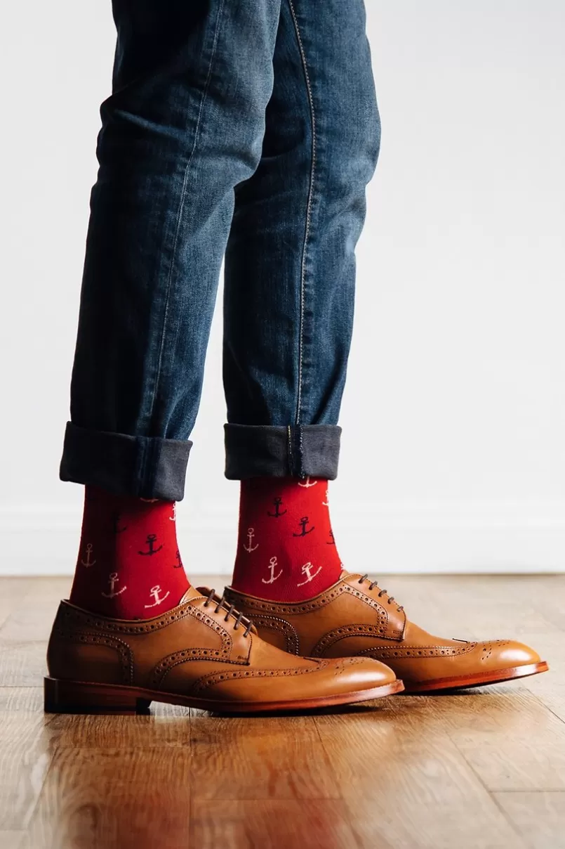 Ties Anchor Sock Red New