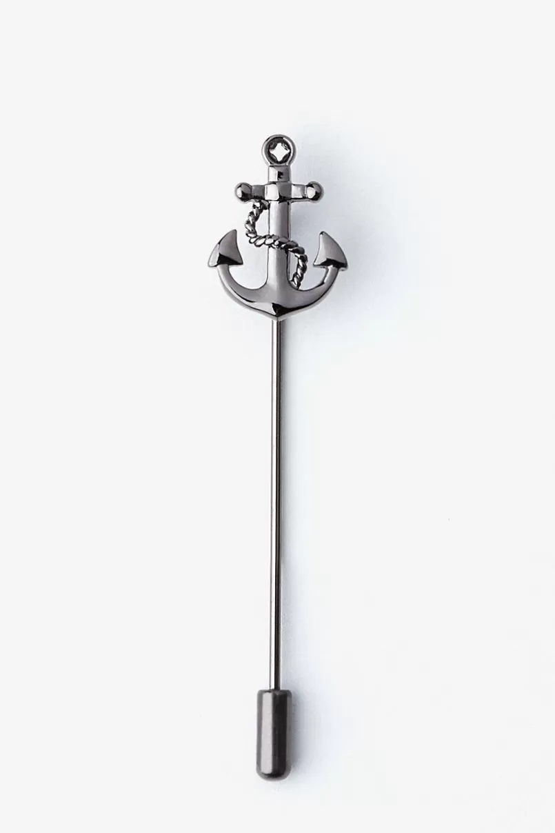 Ties Anchor With Rope Lapel Pin Gunmetal Fashion