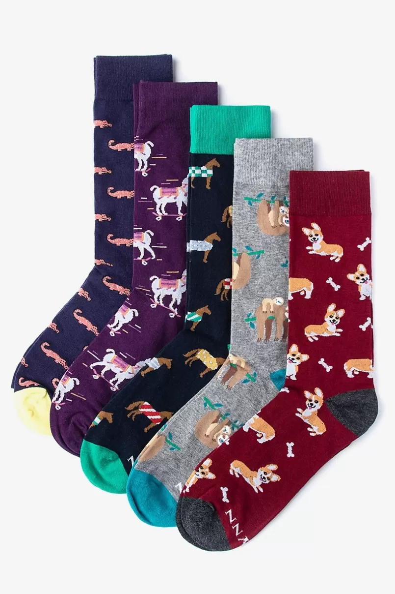 Ties Animal Lover Purple Sock Pack New