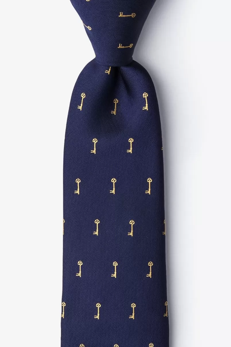 Ties Antique Keys Navy Blue Tie NavyBlue Discount