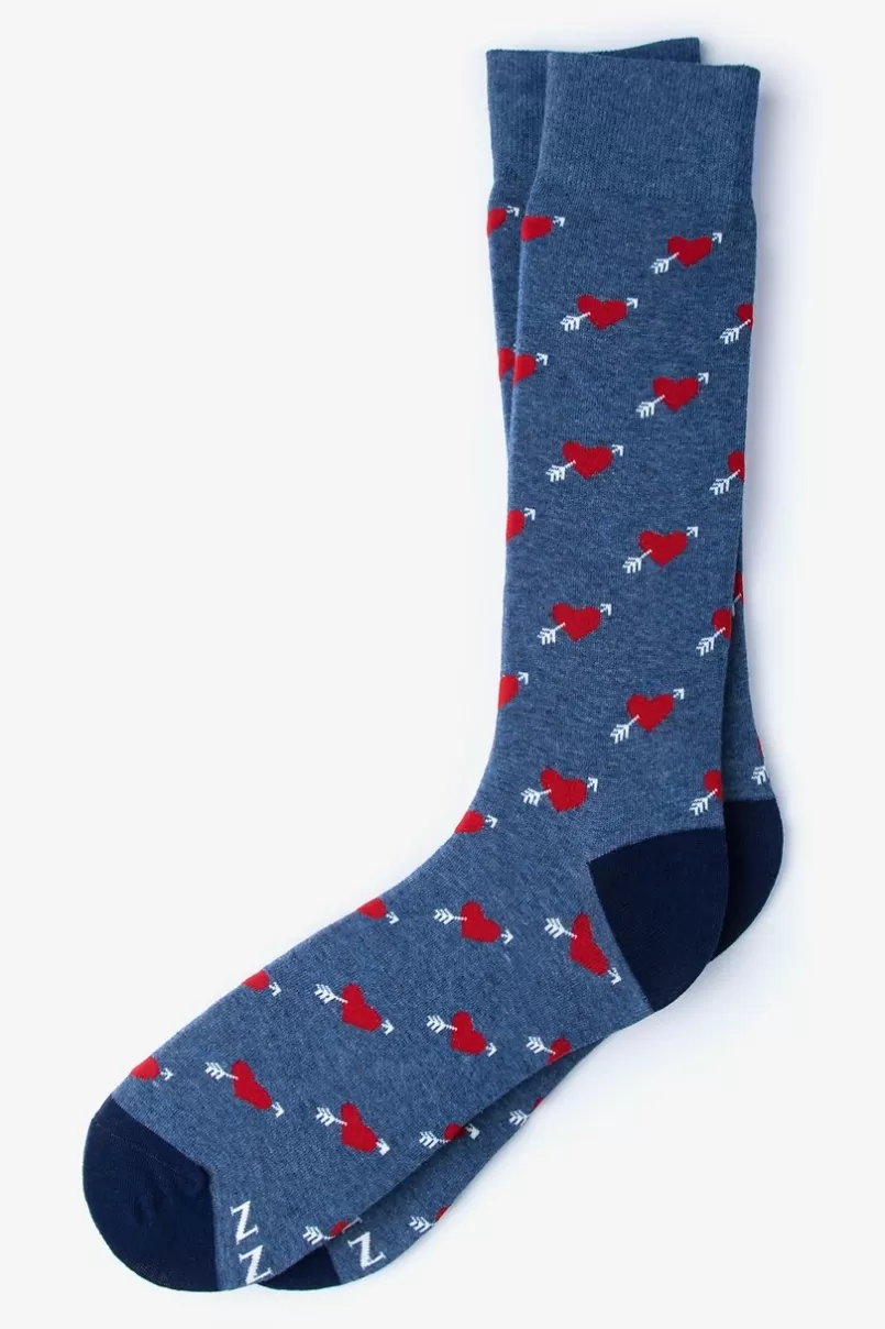 Ties Arrow Heart Blue Sock Hot