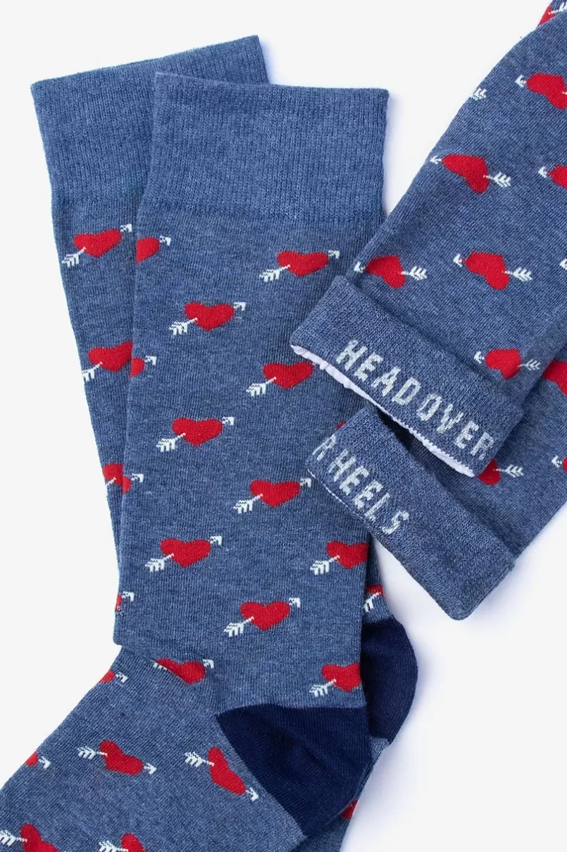 Ties Arrow Heart Blue Sock Hot