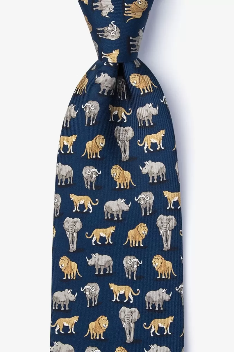 Ties Big Five Game of Africa Navy Blue Tie New