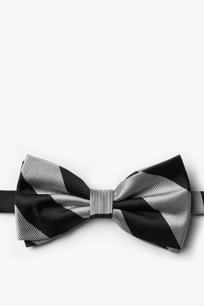 Ties Black & Silver Stripe Pre-Tied Bow Tie Black&Silver Cheap