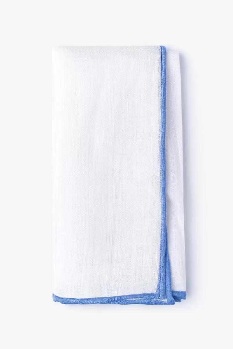 Ties Blue Edged Linen White Pocket Square White&Blue Discount