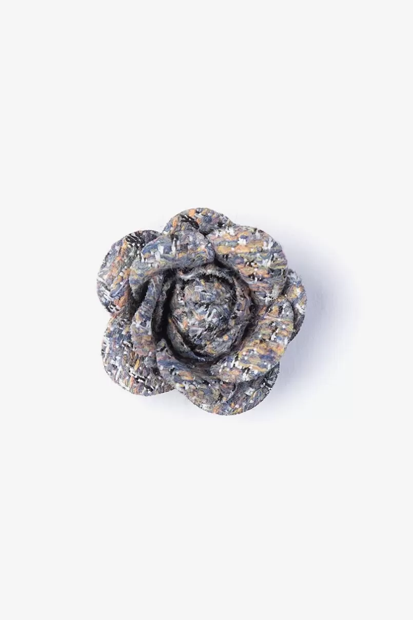 Ties Boucle Tweed Flower Lapel Pin Blue Clearance