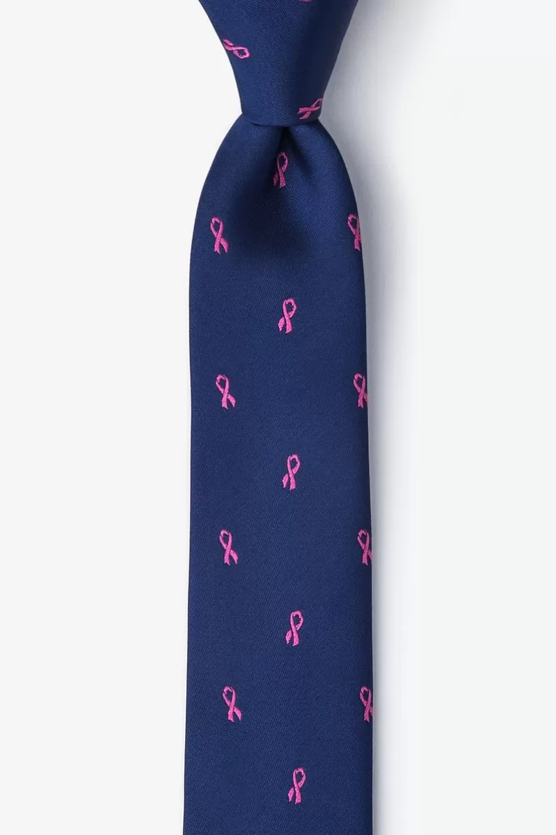 Ties Breast Cancer Ribbon Navy Blue Skinny Tie NavyBlue Outlet
