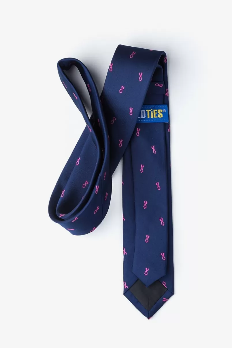 Ties Breast Cancer Ribbon Navy Blue Skinny Tie NavyBlue Outlet