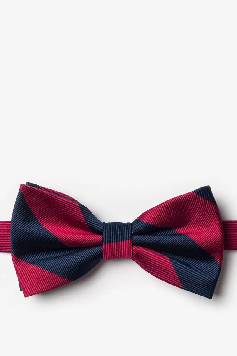 Ties Burgundy & Navy Stripe Pre-Tied Bow Tie Burgundy&NavyBlue Clearance