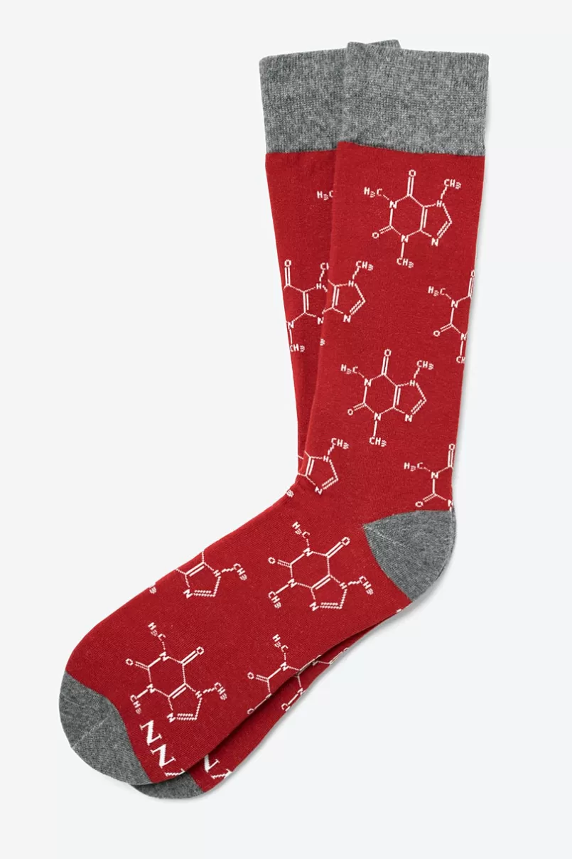 Ties Caffeine Molecule Sock Red Clearance