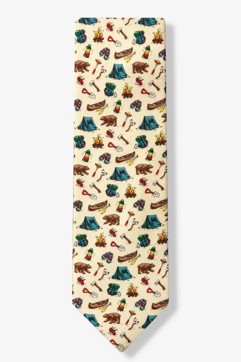 Ties Camping is In-tents Beige Tie New