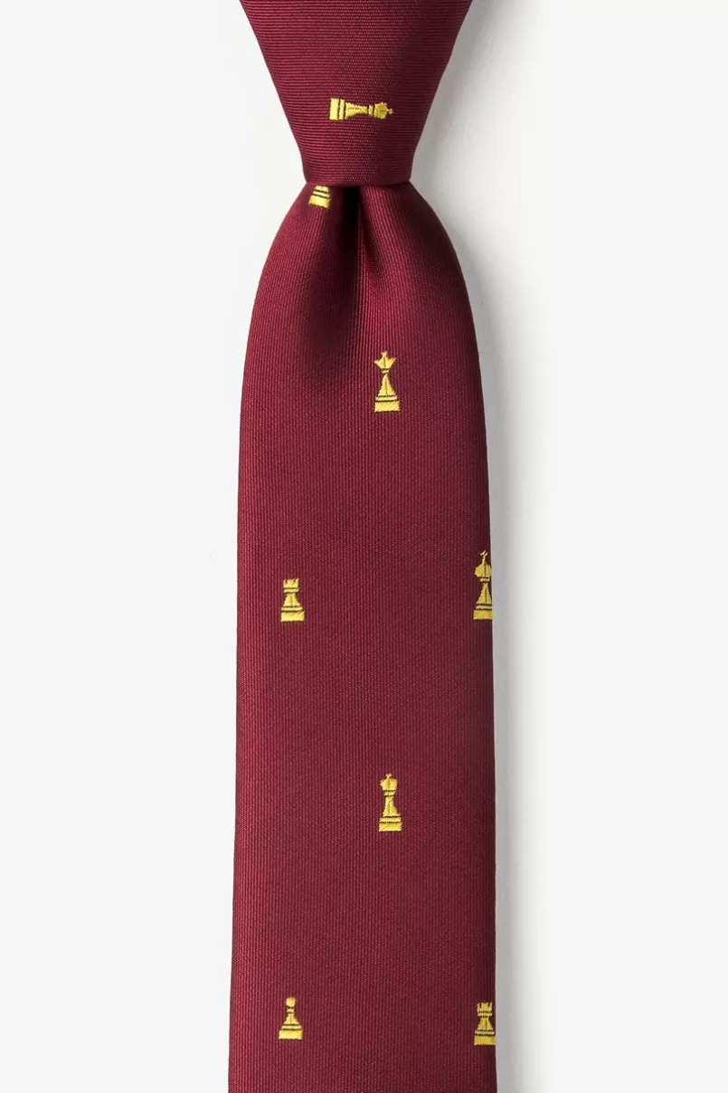 Ties Checkmate Burgundy Skinny Tie New