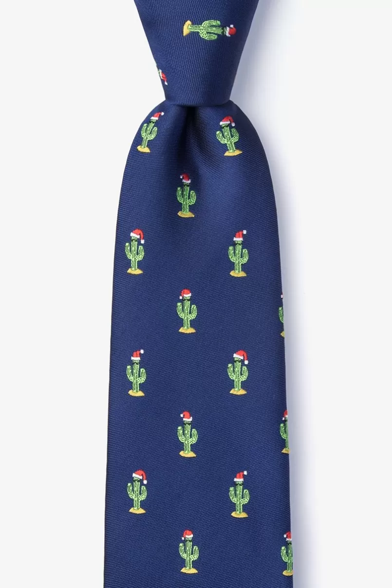 Ties Christmas Cacti Navy Blue Extra Long Tie NavyBlue Flash Sale