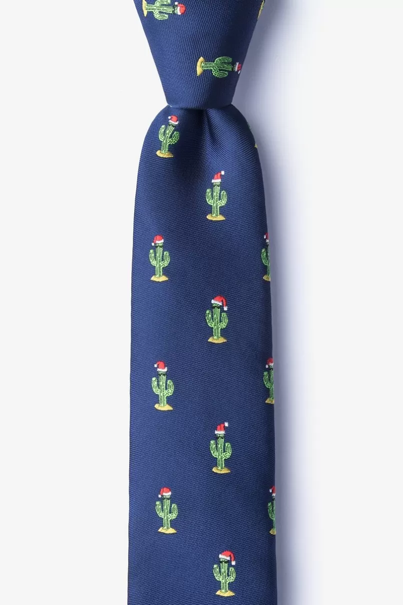 Ties Christmas Cacti Navy Blue Skinny Tie NavyBlue Discount