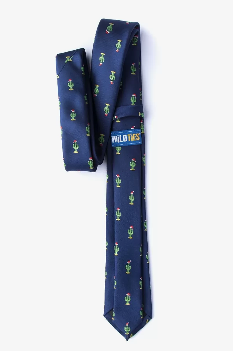 Ties Christmas Cacti Navy Blue Skinny Tie NavyBlue Discount