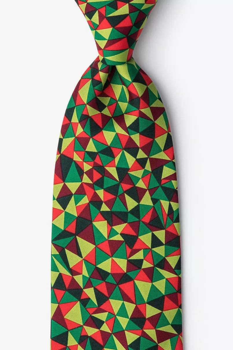 Ties Christmas Kaleidoscope Triangles Green Extra Long Tie Flash Sale