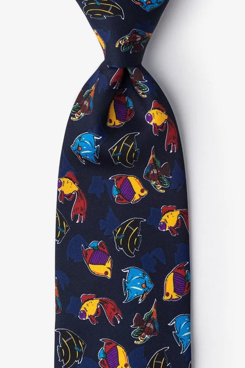Ties Colorful Fish Navy Blue Tie Outlet