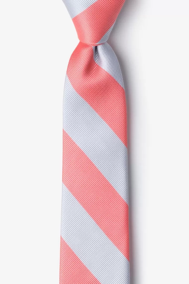 Ties Coral & Silver Stripe Skinny Tie Sale