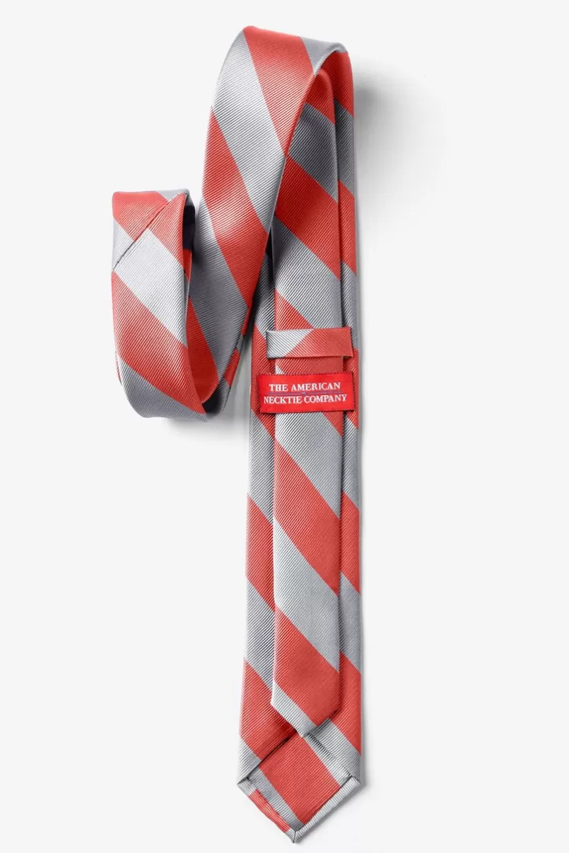 Ties Coral & Silver Stripe Skinny Tie Sale