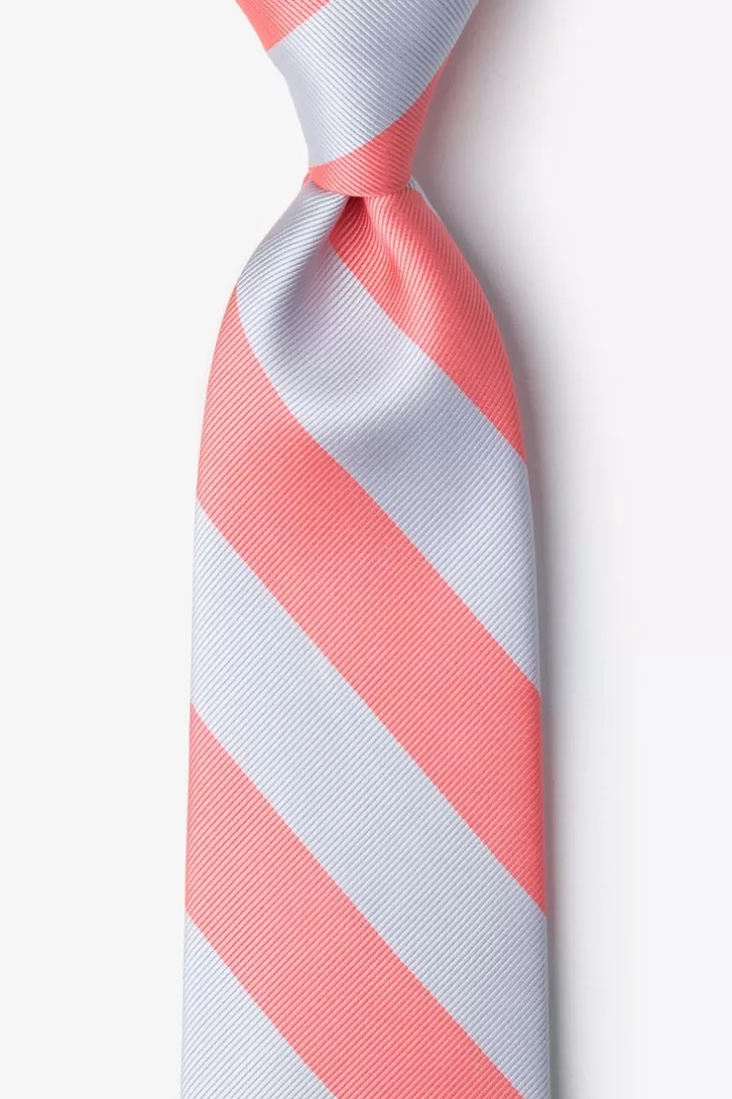 Ties Coral & Silver Stripe Tie Hot
