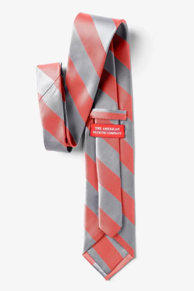 Ties Coral & Silver Stripe Tie Hot