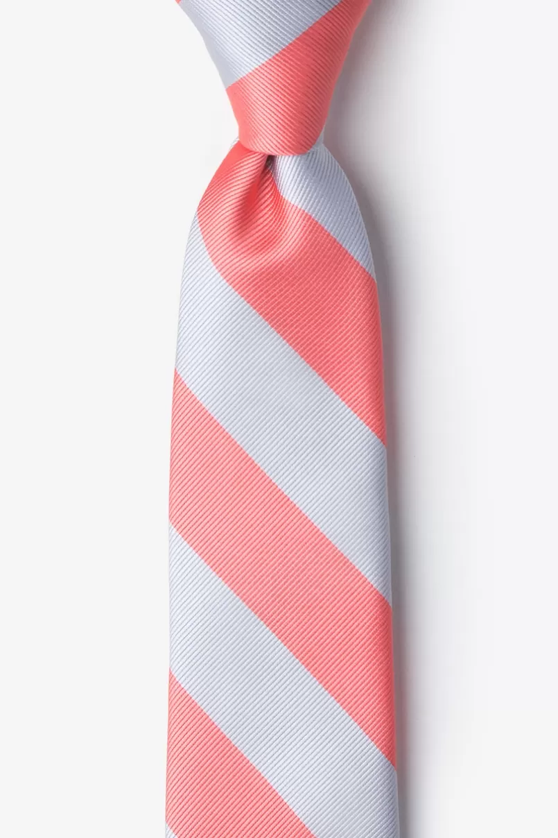 Ties Coral & Silver Stripe Tie For Boys Coral&Silver Discount