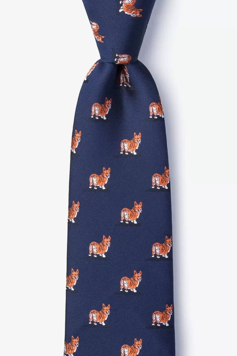 Ties Corgi Dogs Navy Blue Extra Long Tie Cheap