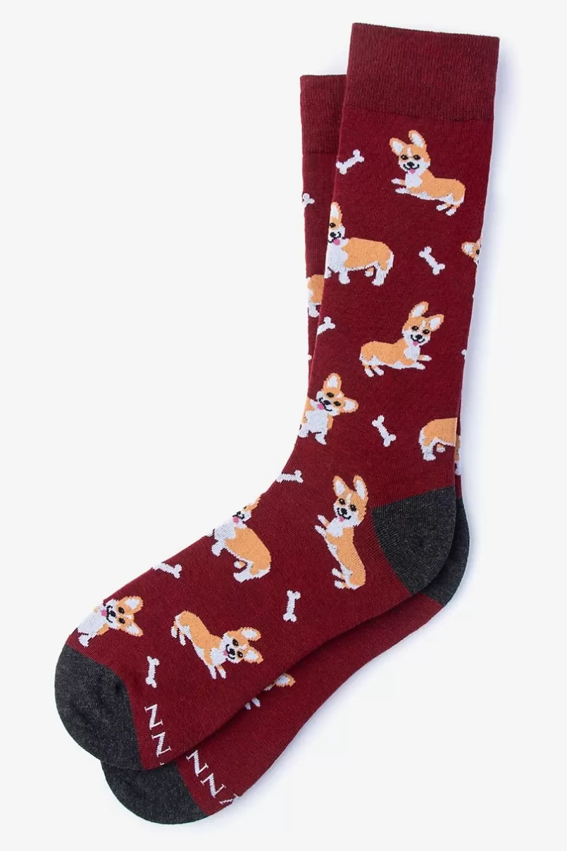 Ties Corgi Gang Sock Maroon Store