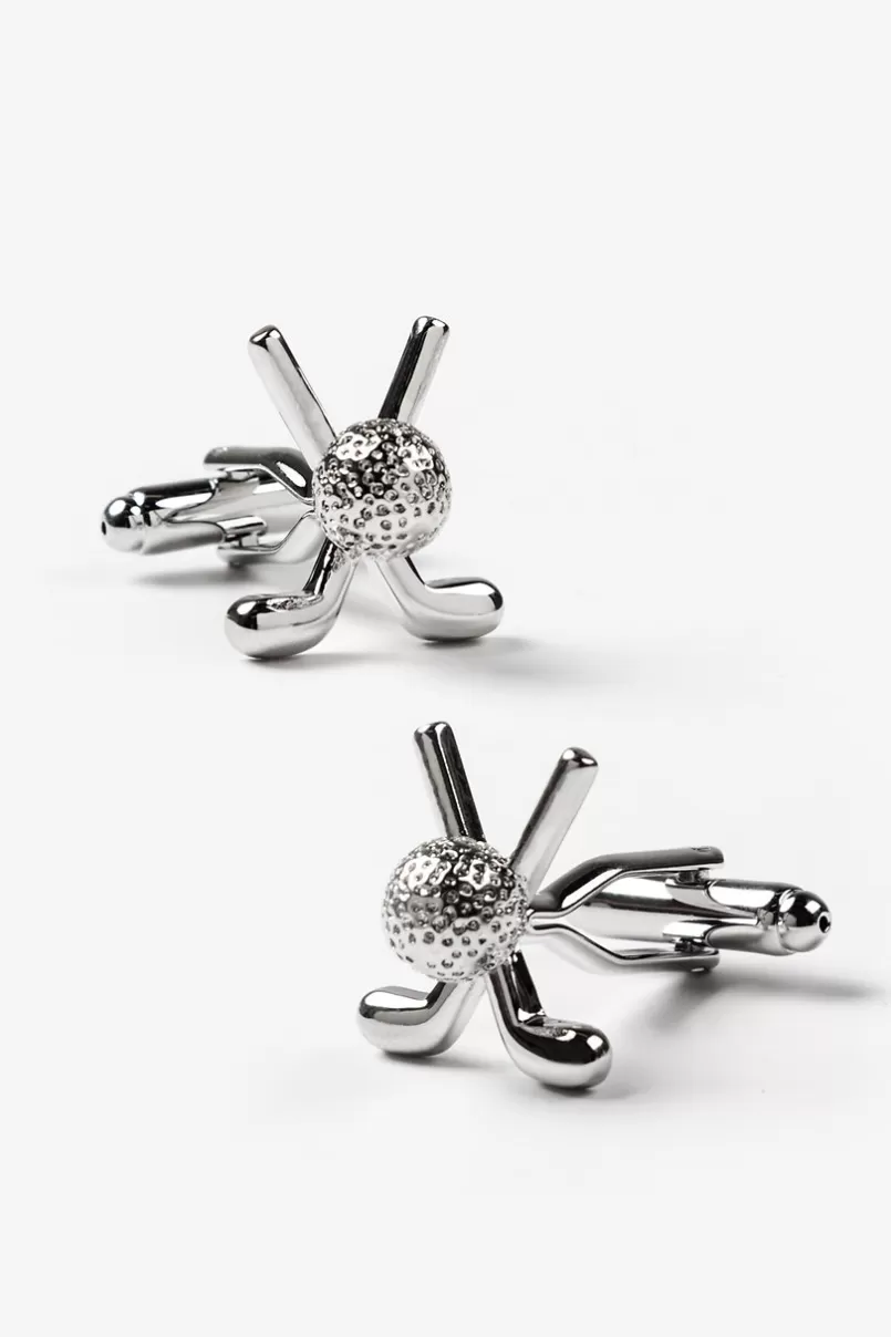 Ties Crossed Golf Clubs Silver Cufflinks Cheap