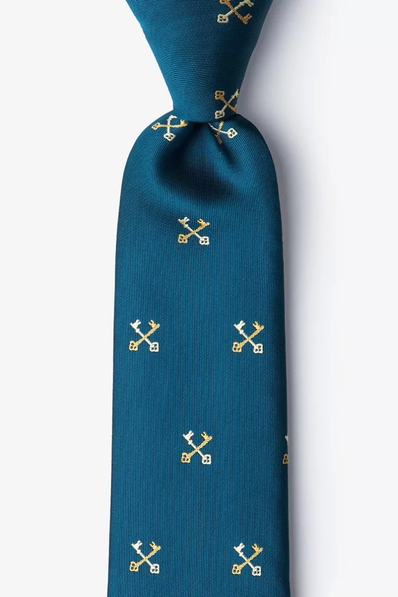 Ties Crossed Keys Teal Extra Long Tie New