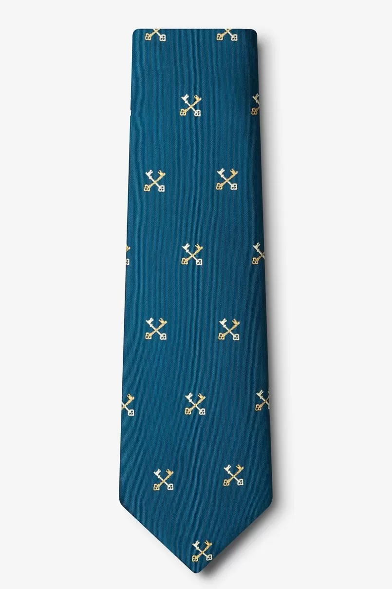 Ties Crossed Keys Teal Extra Long Tie New