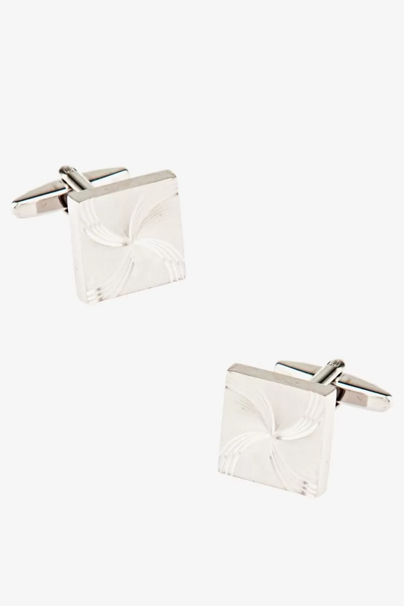 Ties Curved Pinwheel Silver Cufflinks New
