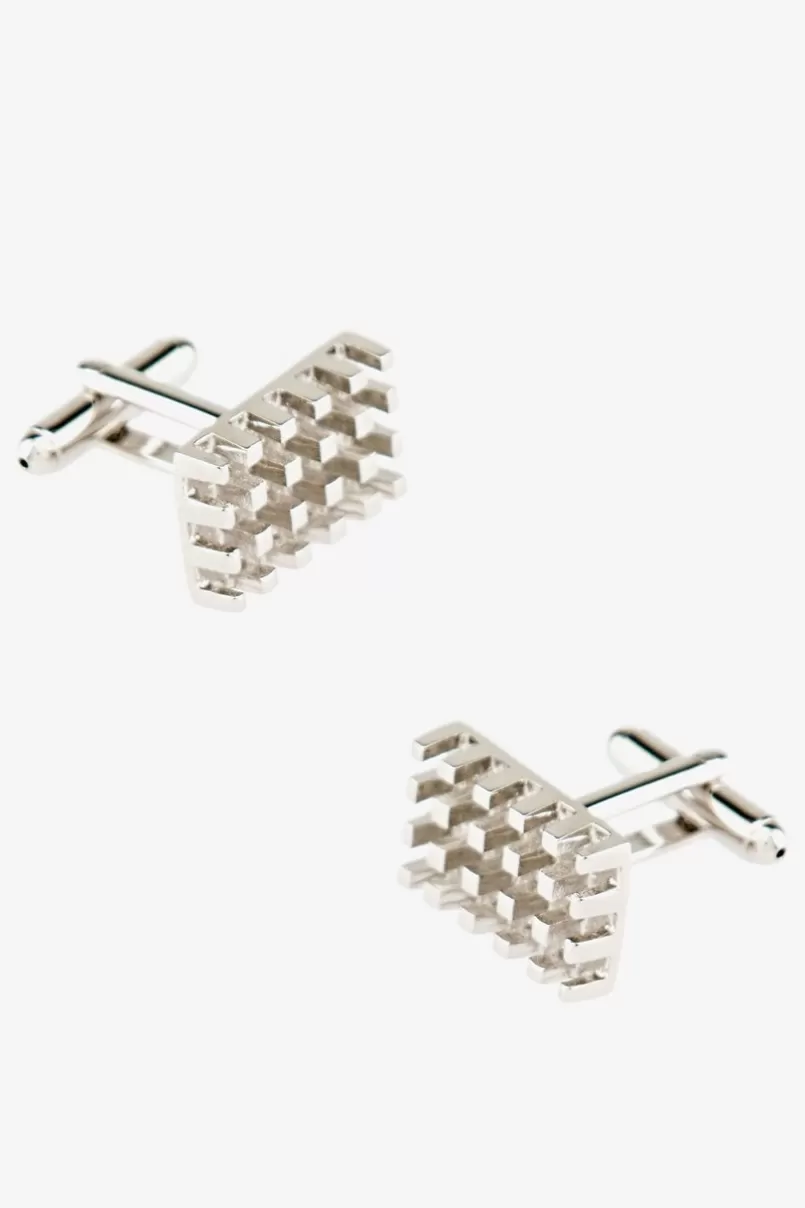 Ties 3-D Grid Silver Cufflinks Cheap
