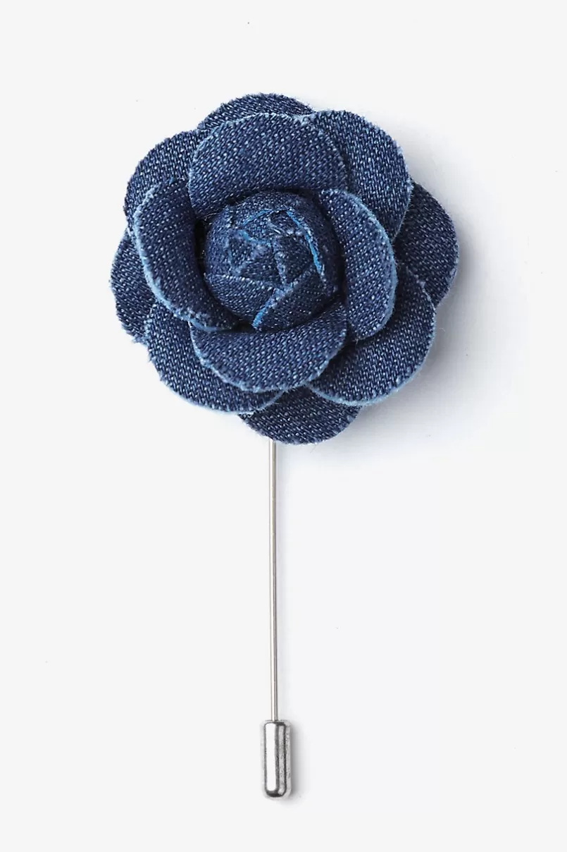Ties Denim Flower Navy Blue Lapel Pin Store