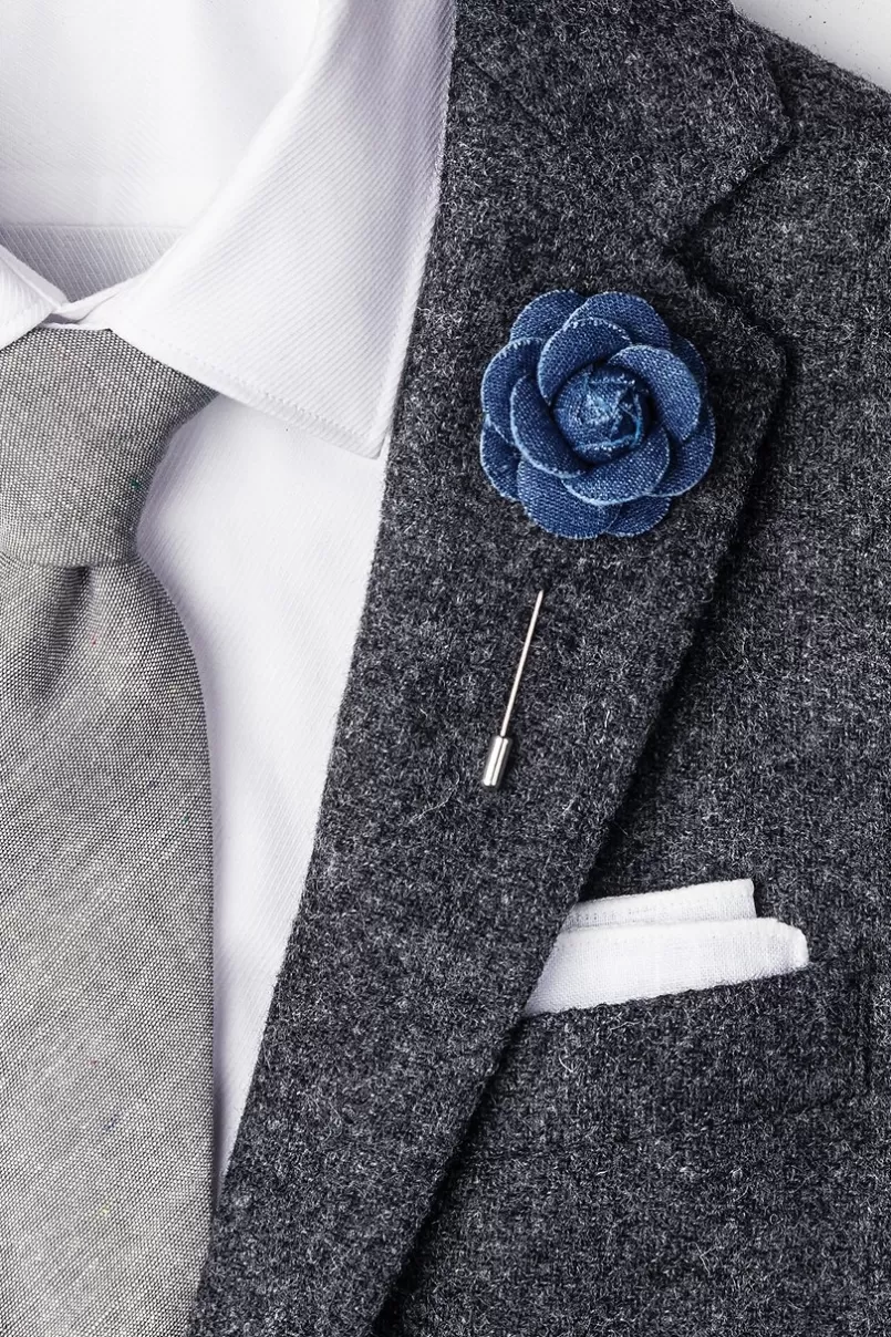 Ties Denim Flower Navy Blue Lapel Pin Store