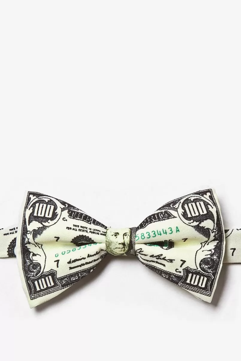 Ties $100 Dollar Bill Ivory Pre-Tied Bow Tie Store