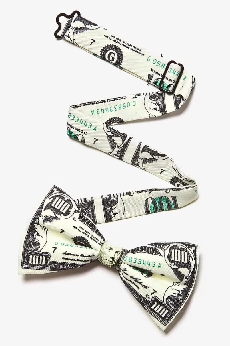 Ties $100 Dollar Bill Ivory Pre-Tied Bow Tie Store