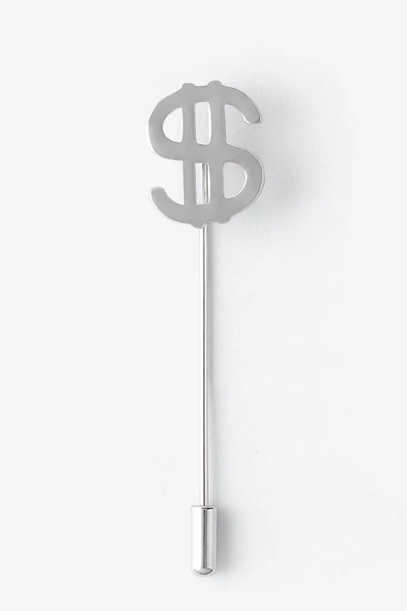 Ties Dollar Sign Lapel Pin Silver Clearance