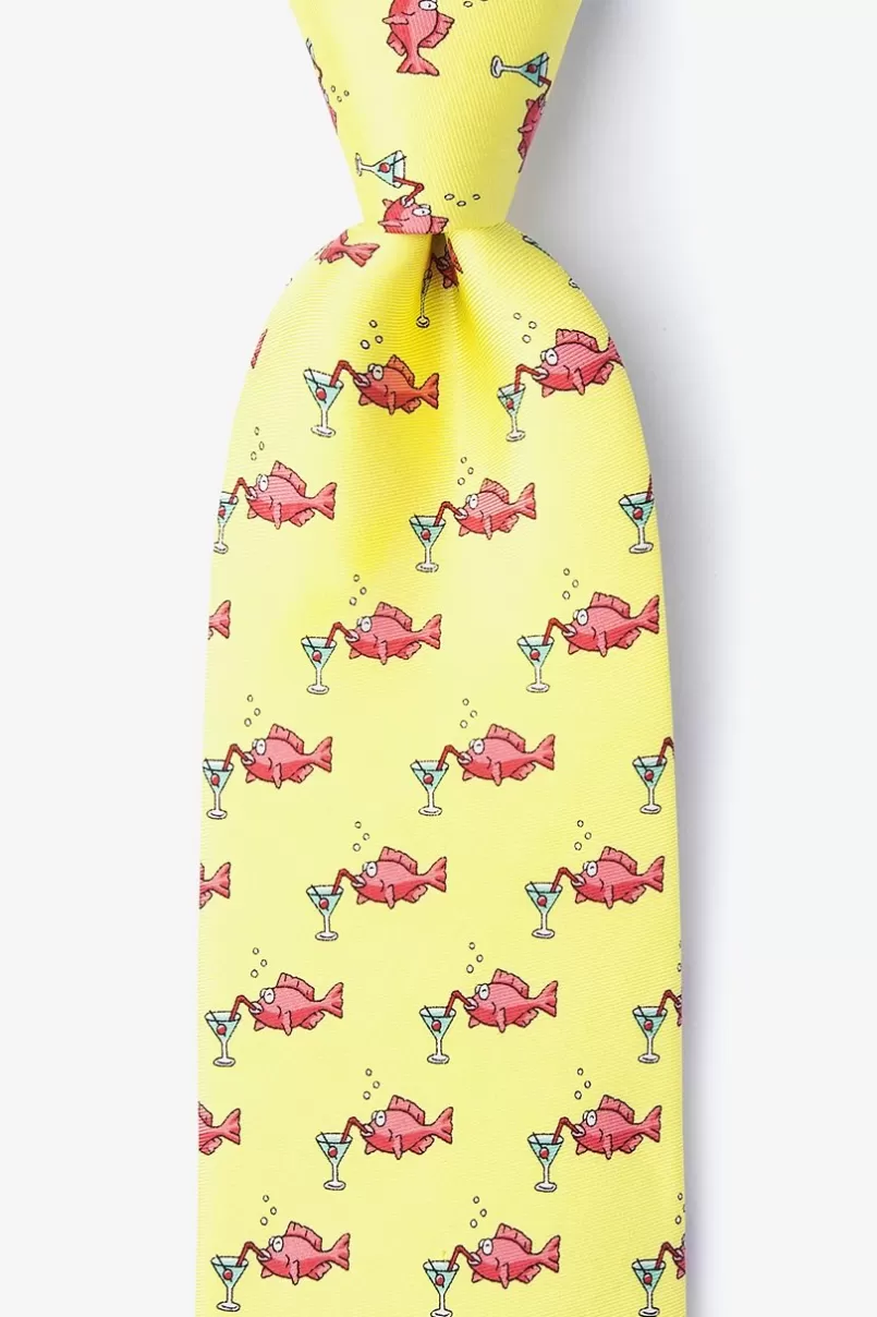 Ties Drinks Like a Fish Yellow Tie New