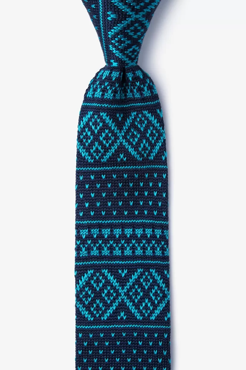 Ties Fair Isle Navy Blue Knit Skinny Tie NavyBlue Cheap