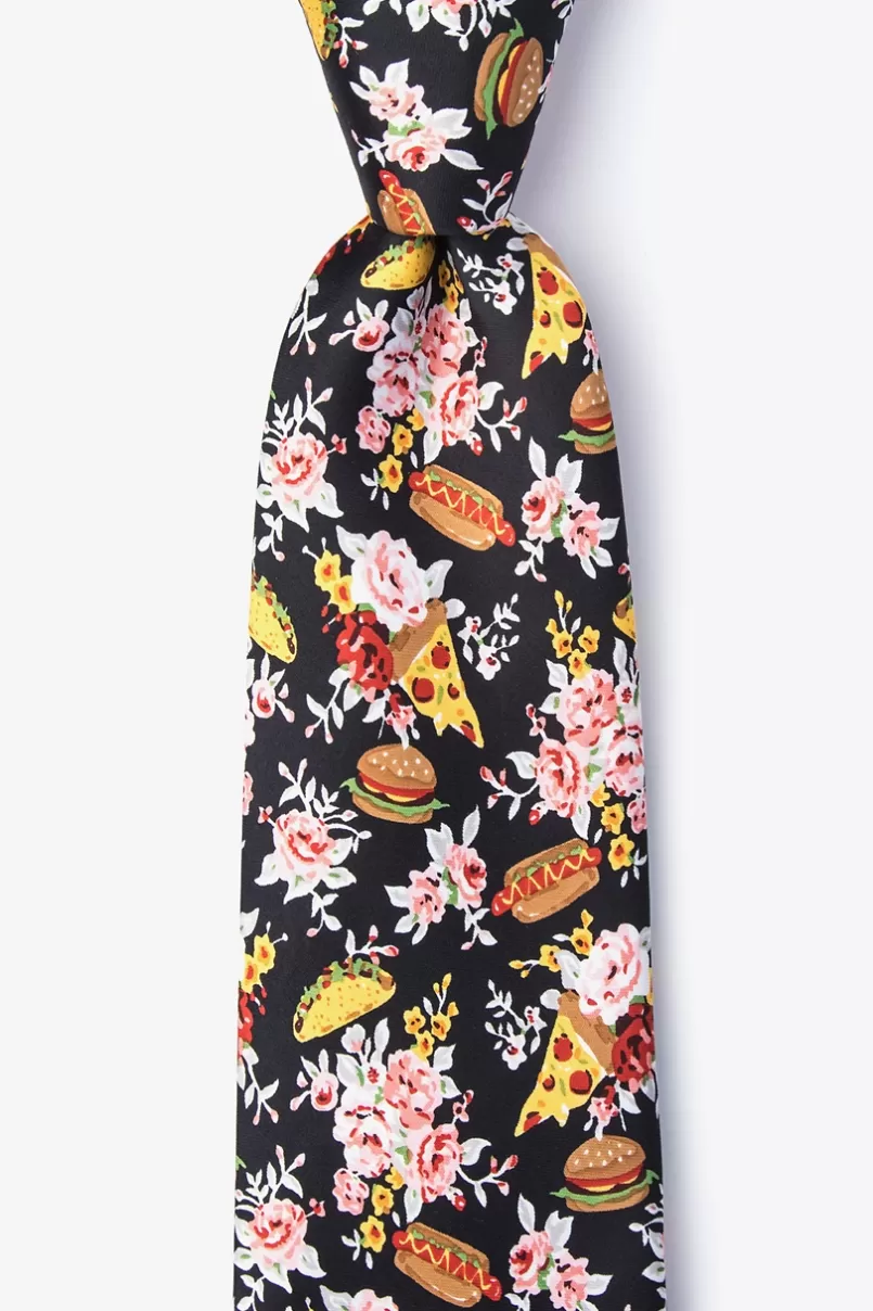 Ties Fast Food Floral Extra Long Tie Black Cheap