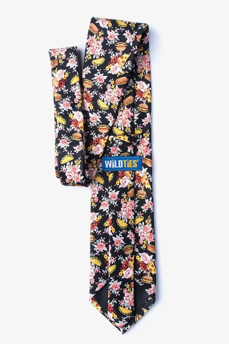 Ties Fast Food Floral Extra Long Tie Black Cheap