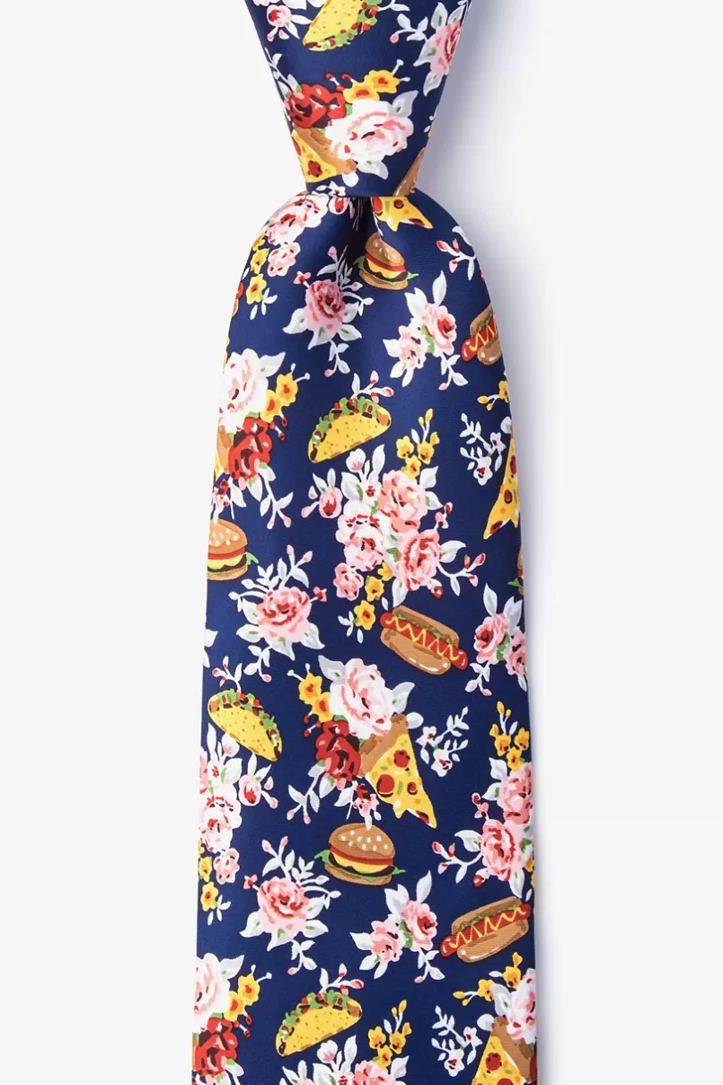 Ties Fast Food Floral Navy Blue Extra Long Tie NavyBlue Discount